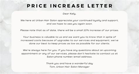 example letter salon price increase