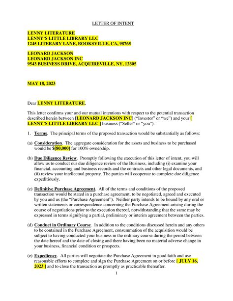 Example Loi Letter