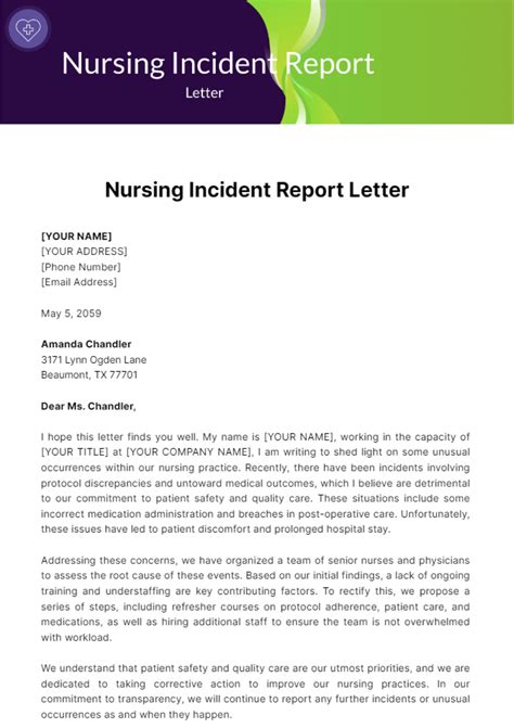 Example Nursing Incident Report Letter