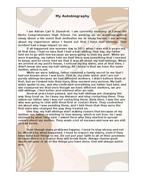 example of autobiography for english class