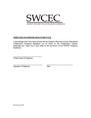 example of employee handbook signature page