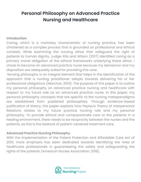 Example Of Nursing Philosophy Paper