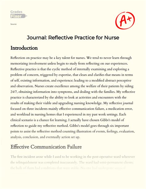 example of reflective journal in nursing