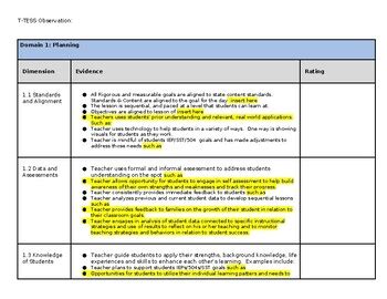 example of tess pre observation answers