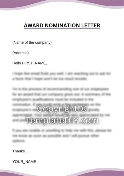 Example Peer Award Nomination Letter