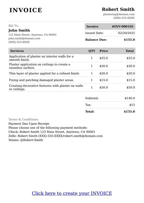 example plastering invoice