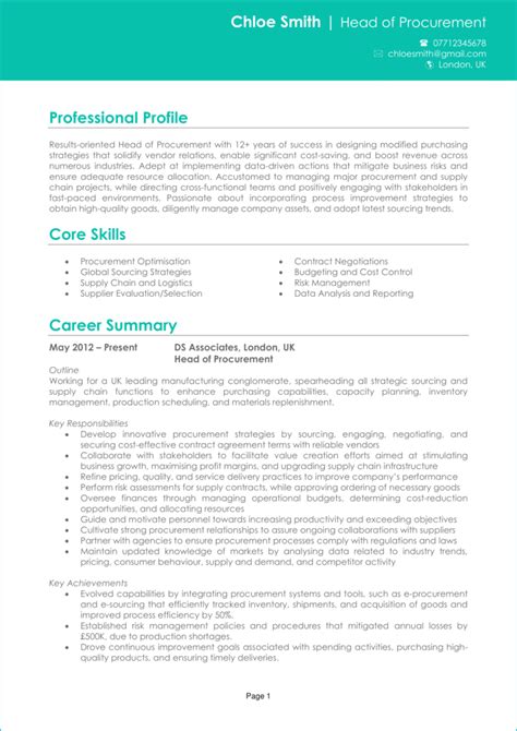 example procurement cv
