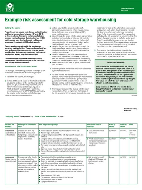 Example Risk Assessment Cold Storage Warehousing