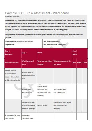 Example Risk Assessment Warehouse