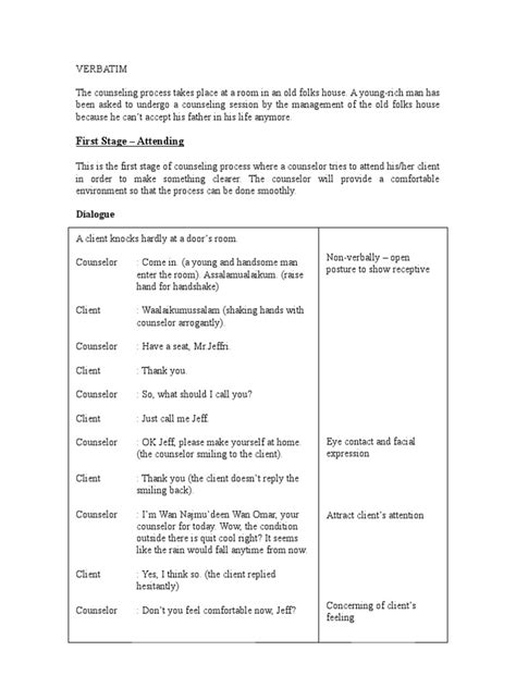 Example Verbatim Counseling Report