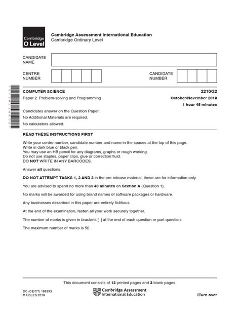 Read Example Answer For Cambridge O Level 2013 Computer Paper 32 October November 