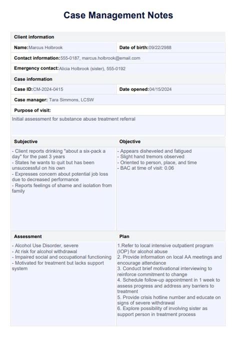 Read Example Case Management Notes 