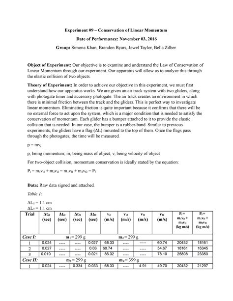 Full Download Example Lab Report For Linear Momentum Phy 130 