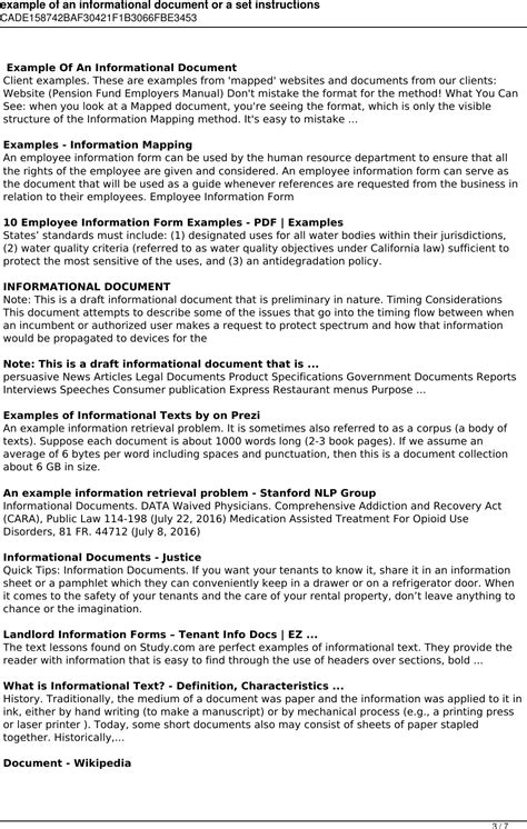Read Online Example Of An Informational Document Or A Set Instructions 