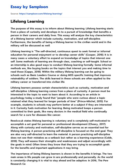 Download Example Of Life Learning Paper 