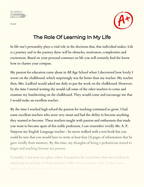 Download Example Of Life Learning Paper 