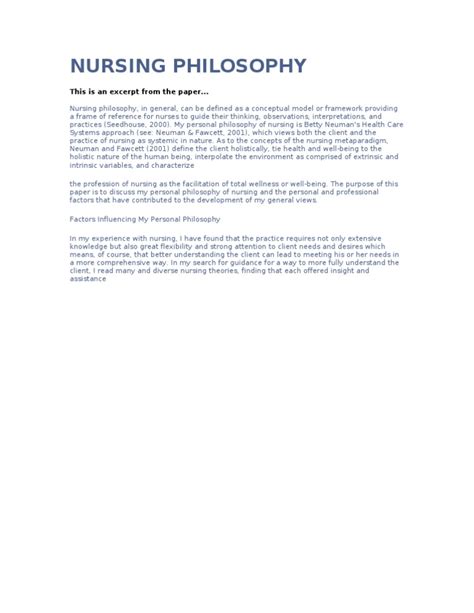 Read Example Of Nursing Philosophy Paper 