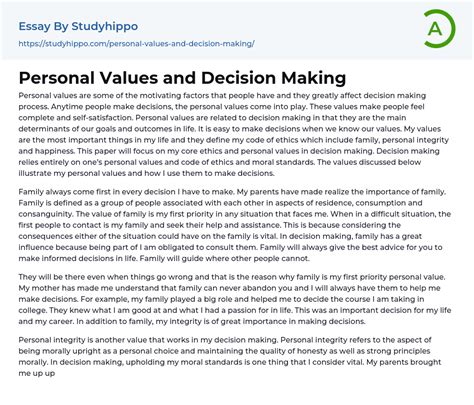 Download Example Of Personal Values Paper 