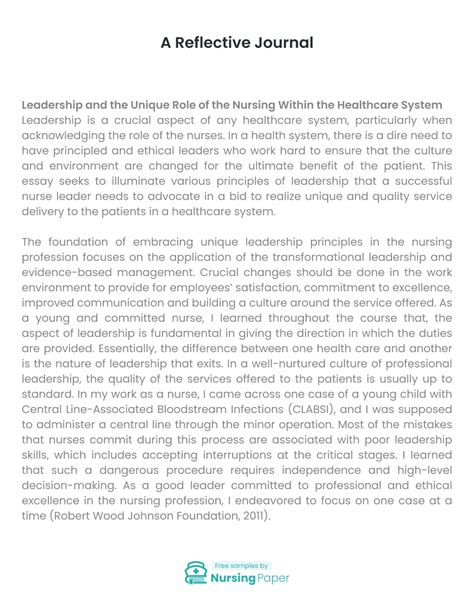 Read Example Of Reflective Journal In Nursing 