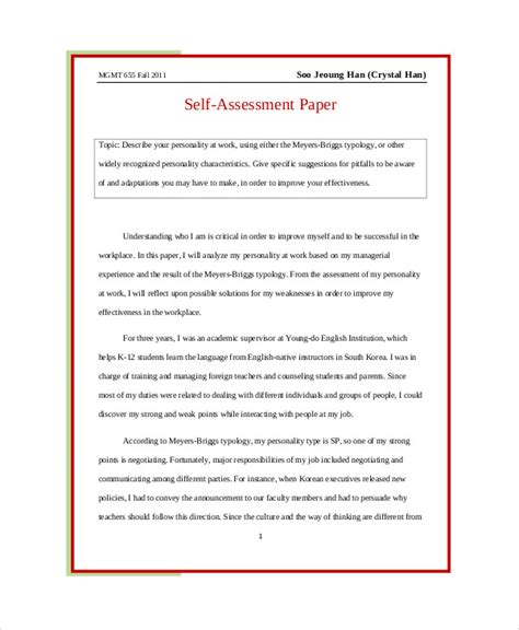 Read Example Of Self Assessment Paper 