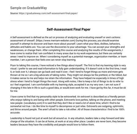 Read Example Of Self Assessment Paper 