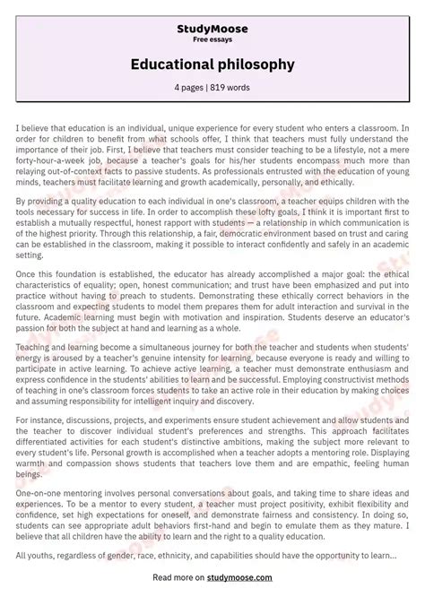 Read Online Example Philosophy Of Education Papers 