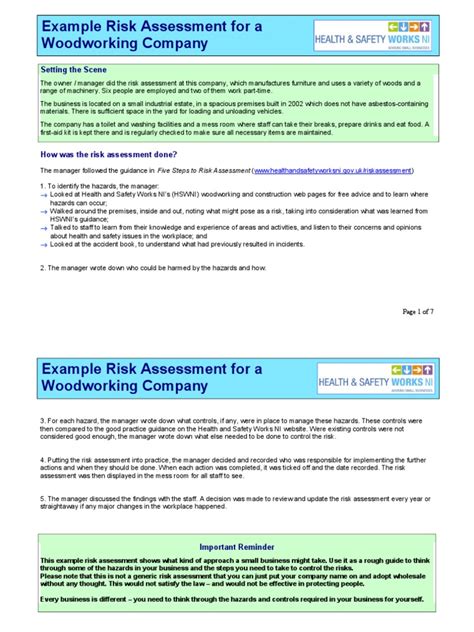 Full Download Example Risk Assessment Woodworking Company 