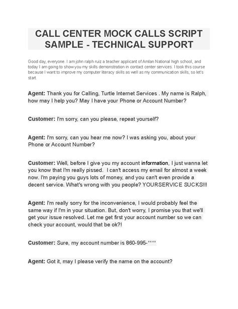 Examples Call Center Scripts Customer Service