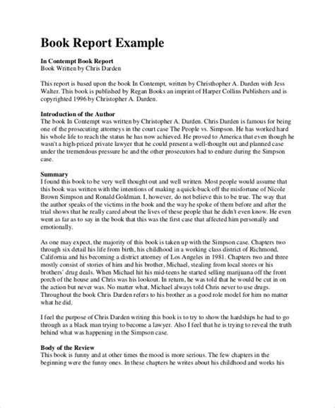 examples of a book report