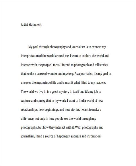 examples of a photographers artist statement
