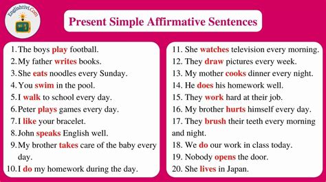 examples of affirmative sentences in simple present