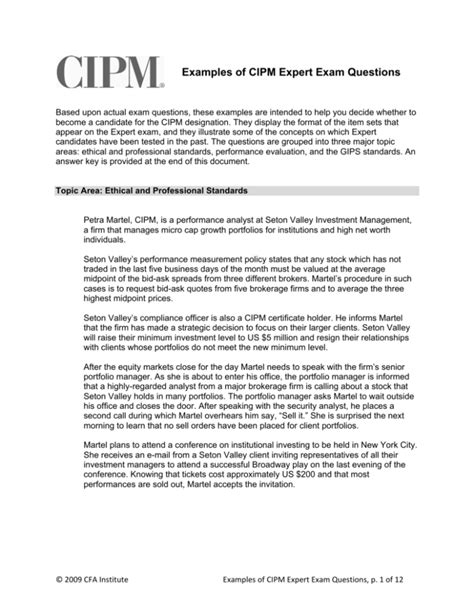 Examples Of Cipm Expert Exam Questions Cfa Institute
