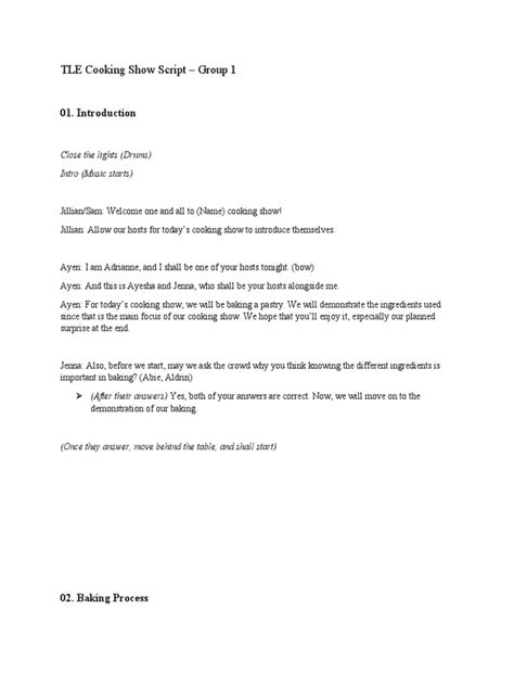 examples of cooking show scripts