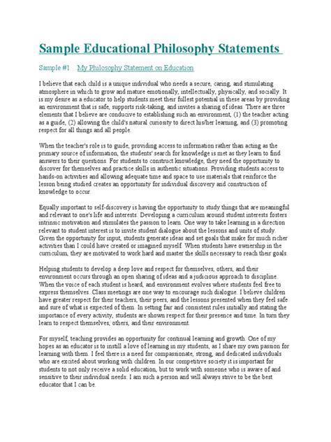 Examples Of Educational Philosophy Papers