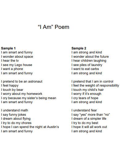 Examples Of I Am Poems Poetry