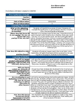 Examples Pre Observation Answers For Teachers