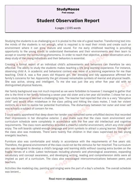 examples student observation reports