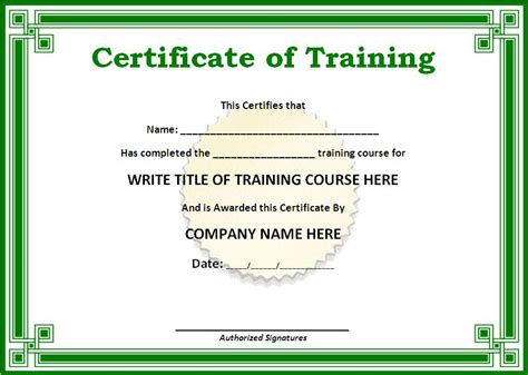 Read Online Examples Certification Of Training Document 