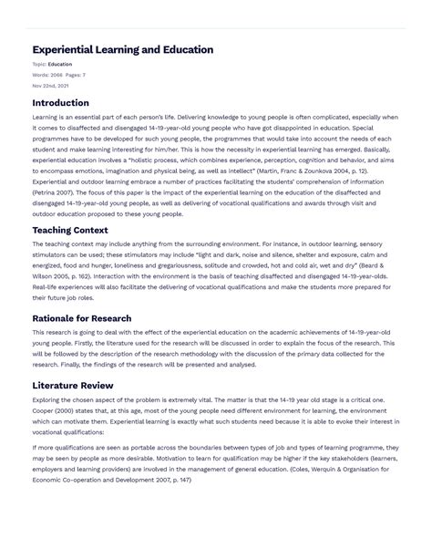 Read Examples Of Experiential Learning Papers 