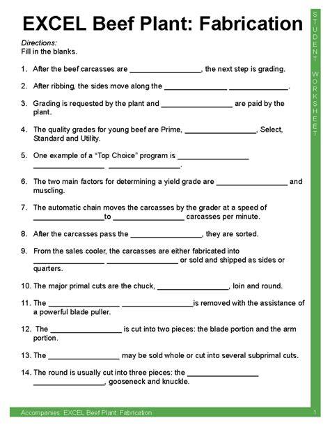 excel beef plant slaughter student assessment ley