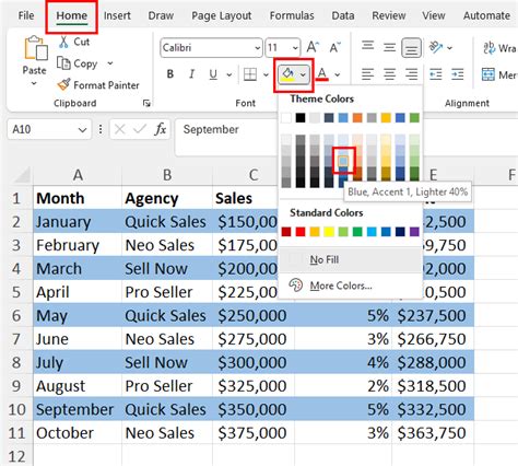 excel color every second row