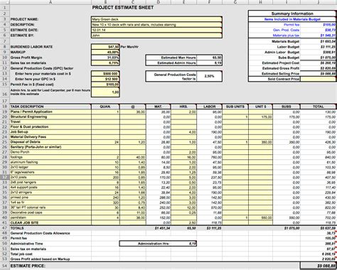 Excel Construction Job Cost Sheet Bing