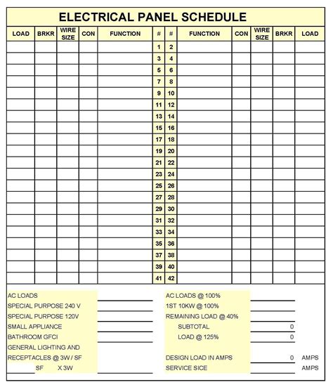 excel electrical template