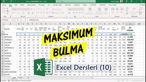 excel en büyük değeri bulma