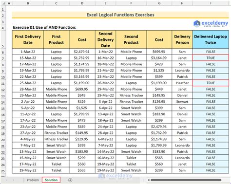 excel formula and functions exercise
