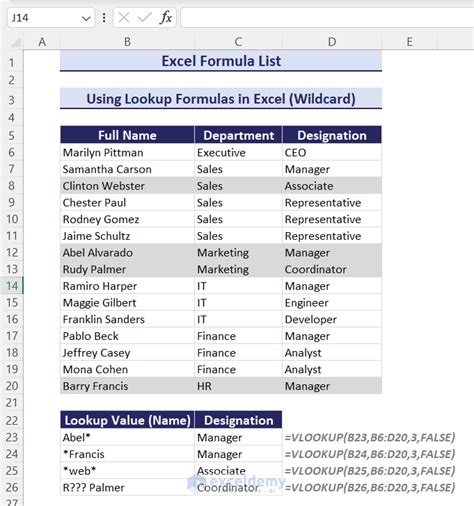 Excel Formula List