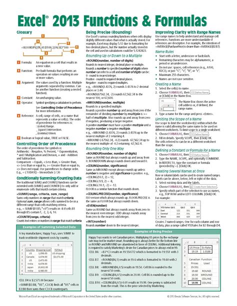 Excel Formulas Cheat Sheet