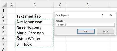 excel innehåller tecken