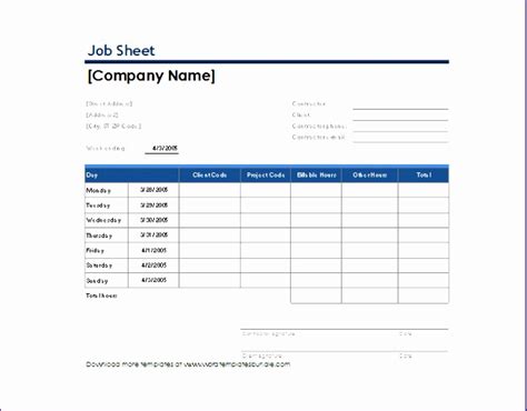 Excel Job Sheet Template