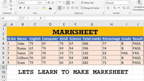 Excel Marksheet Formula